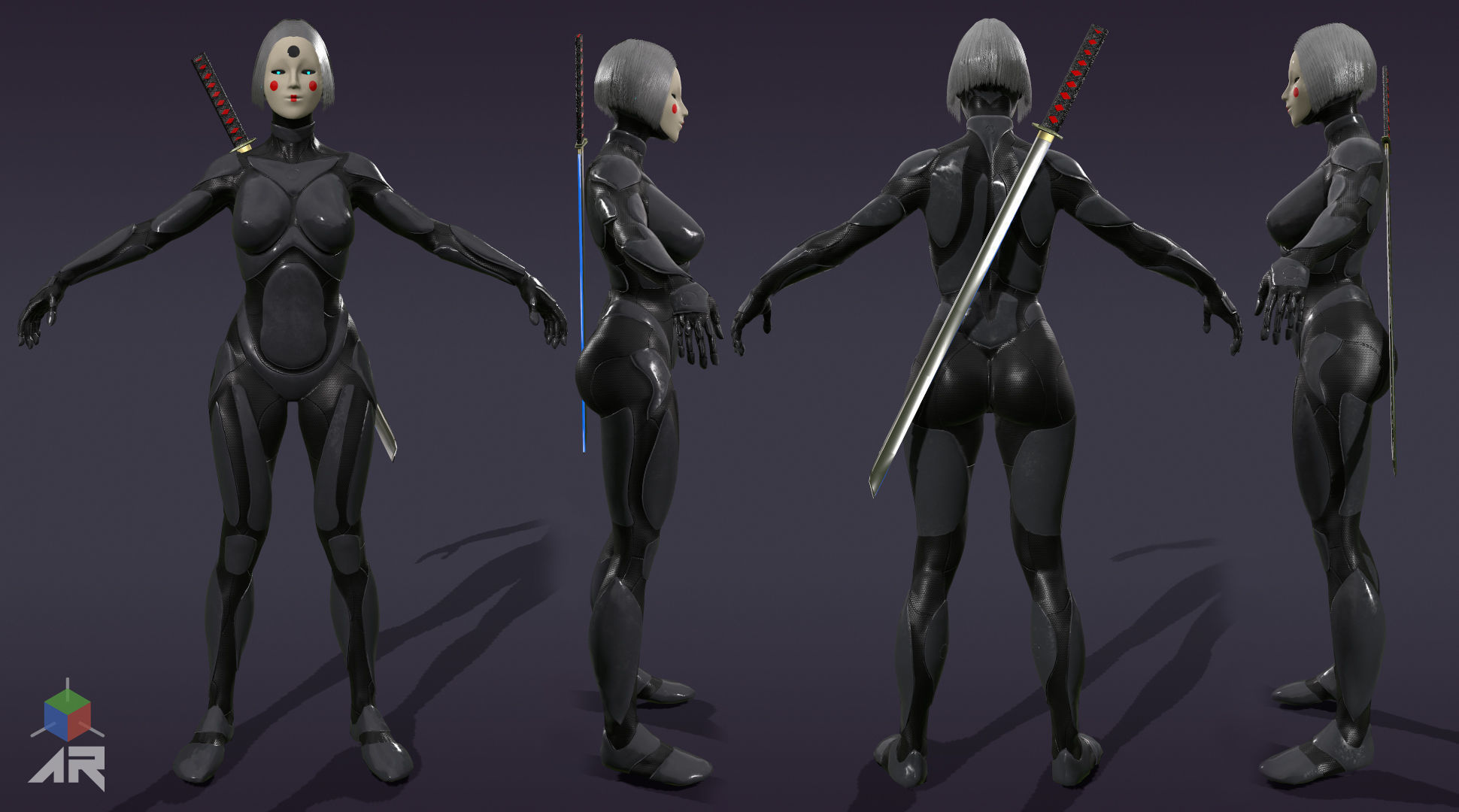 Android Geisha Low-poly 3D model_10