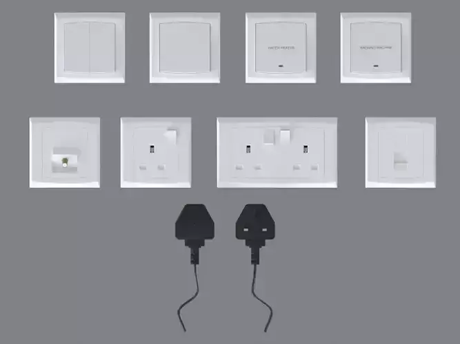 Switches Type-G Outlets and Plugs 3D model