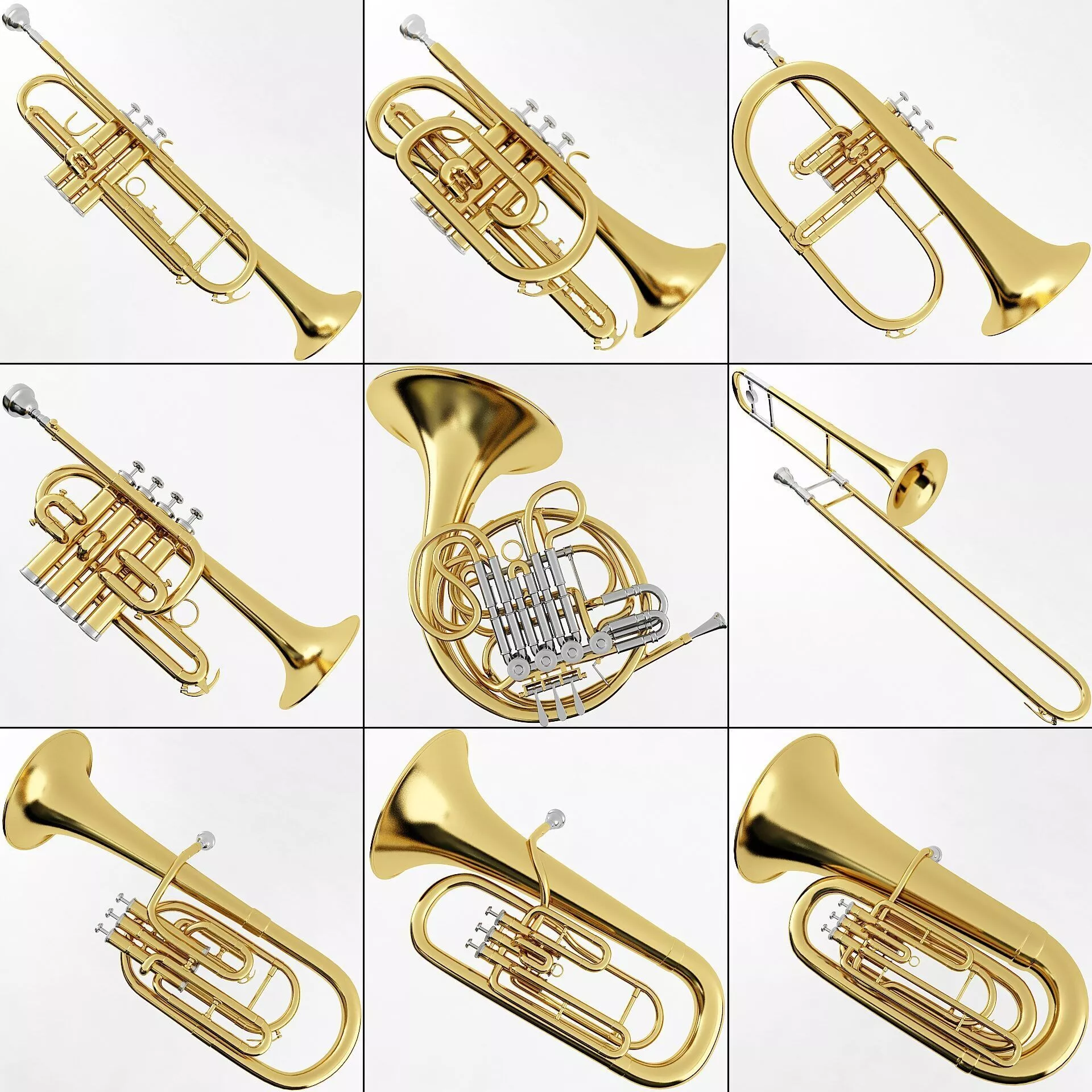 Brass Musical Instrument Collection 3D model