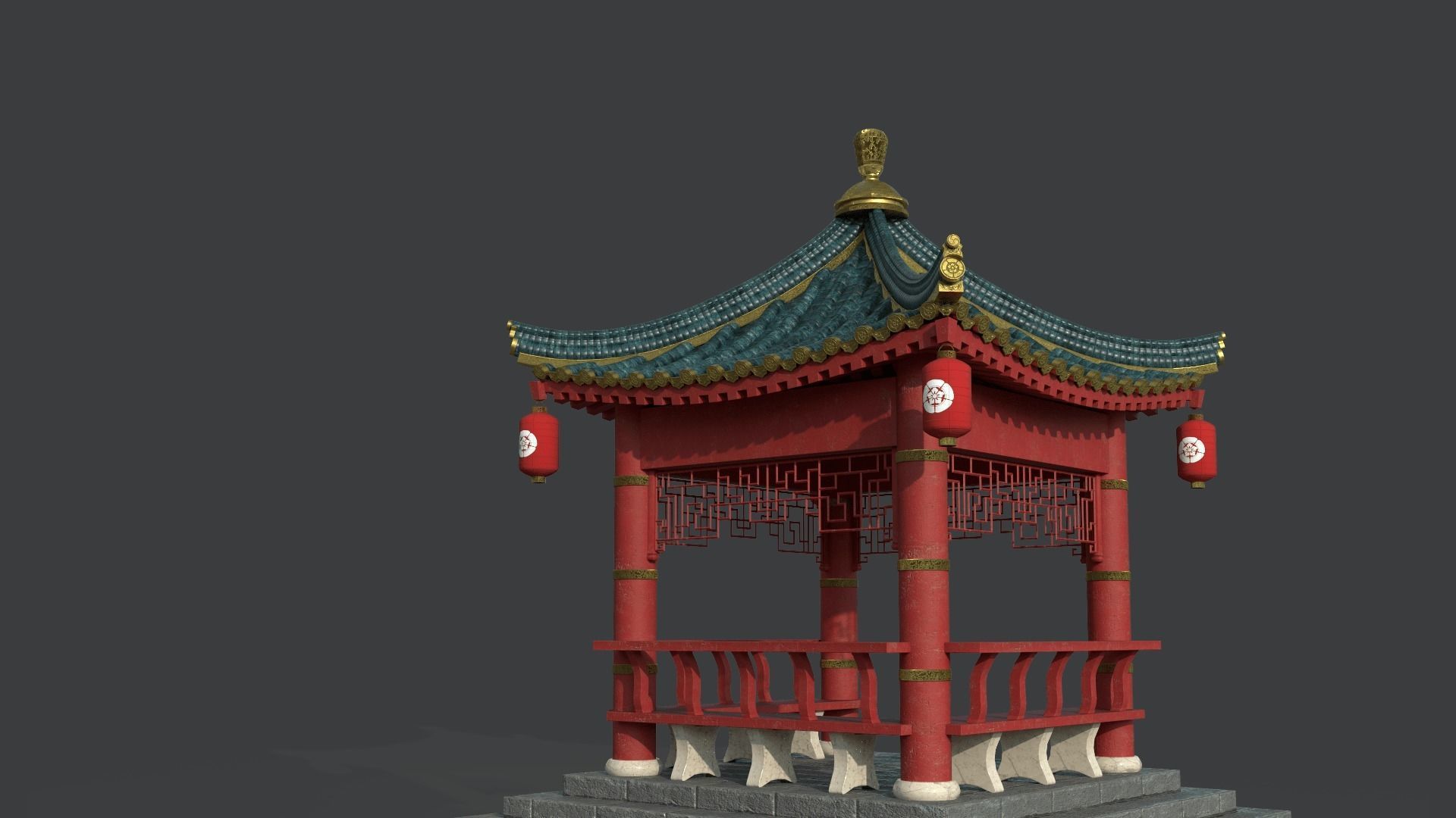 Traditional Japanese Gazebo Low-poly 3D model_4