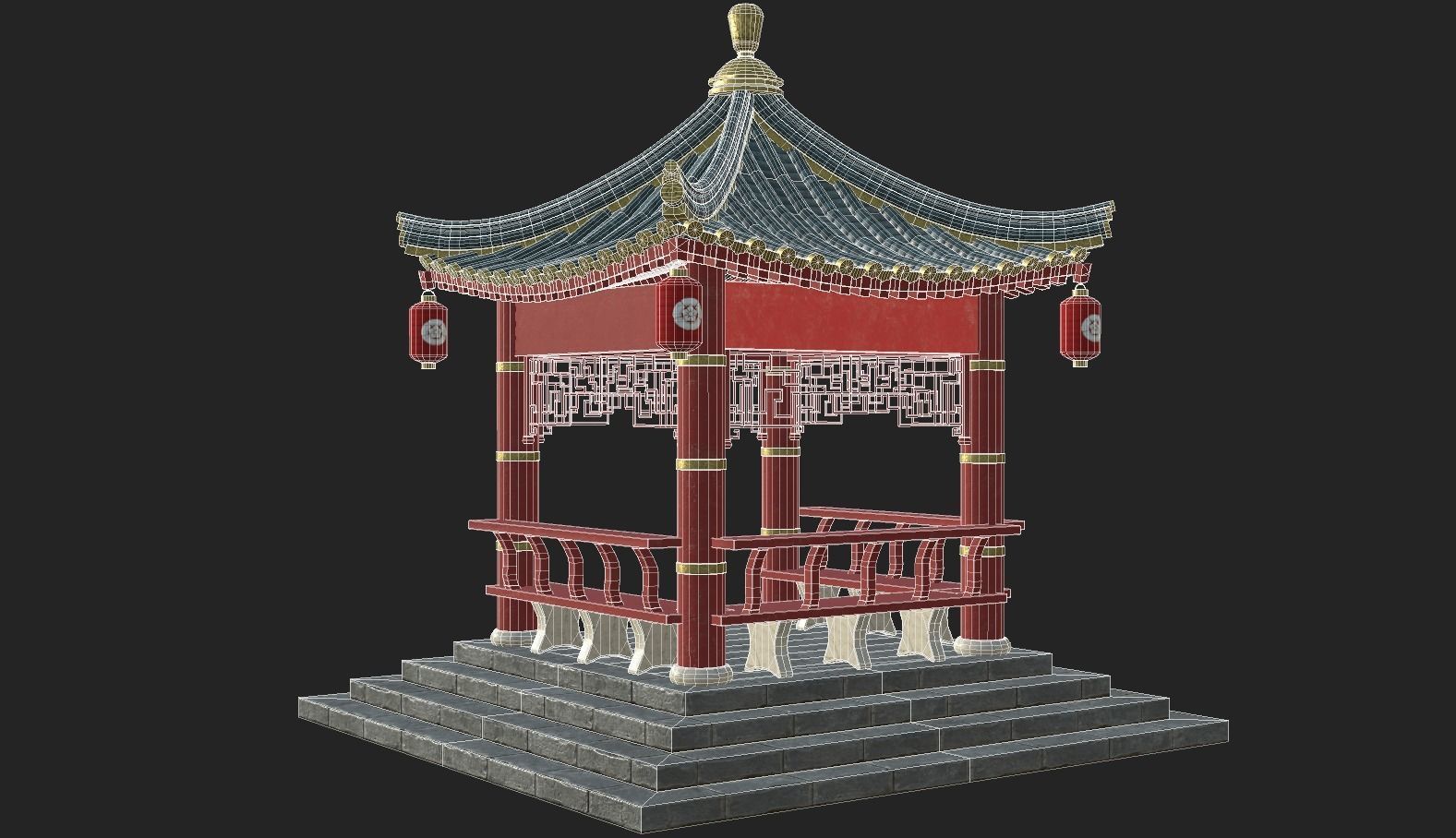 Traditional Japanese Gazebo Low-poly 3D model_13