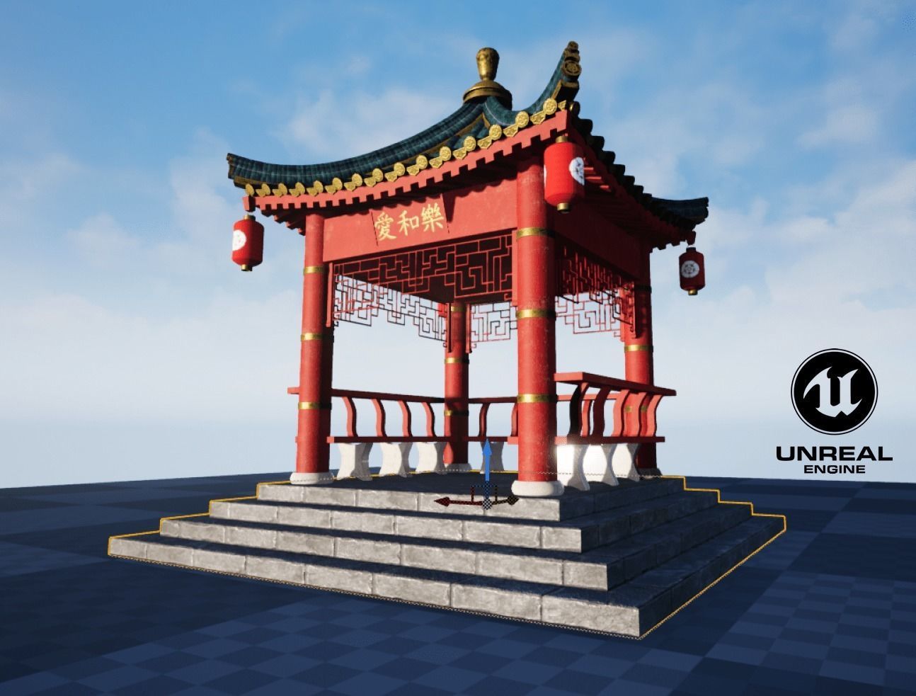 Traditional Japanese Gazebo Low-poly 3D model_19