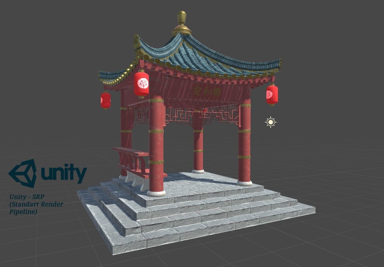 Traditional Japanese Gazebo Low-poly 3D model_17