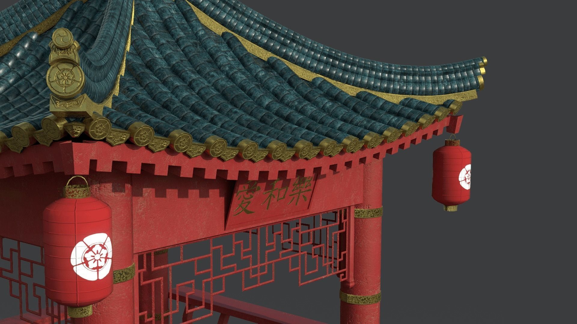 Traditional Japanese Gazebo Low-poly 3D model_7