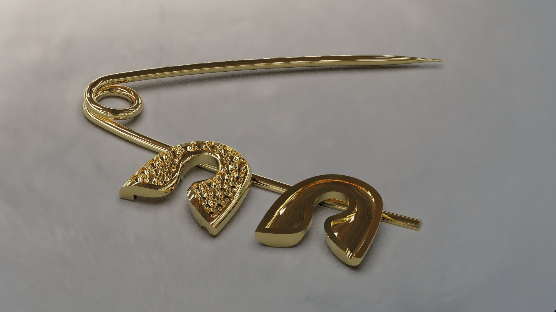 Gold Safety Pin with Diamonds 3D print model_1