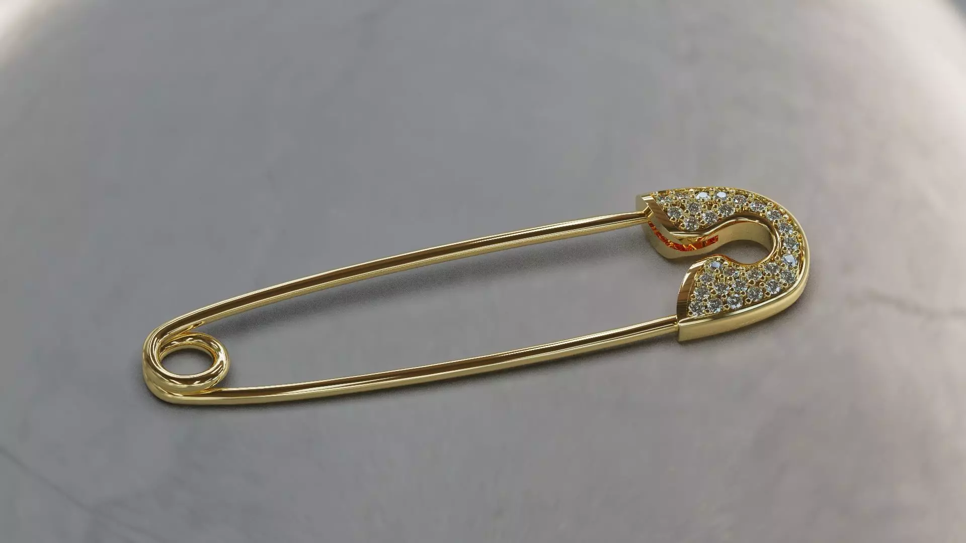 Gold Safety Pin with Diamonds 3D print model_0