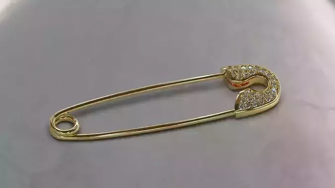 Gold Safety Pin with Diamonds 3D print model