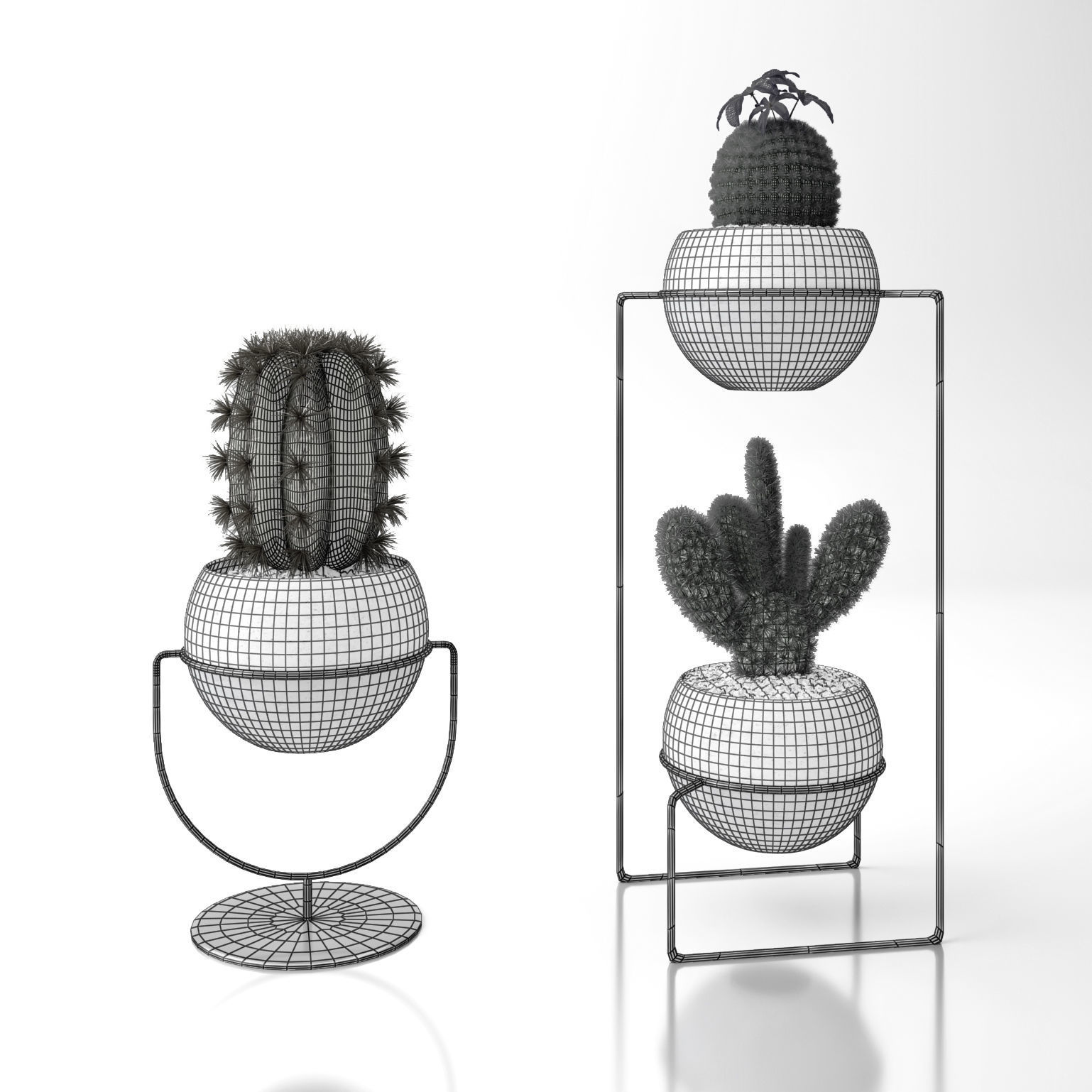 cactus collection plant stand 3D model_2