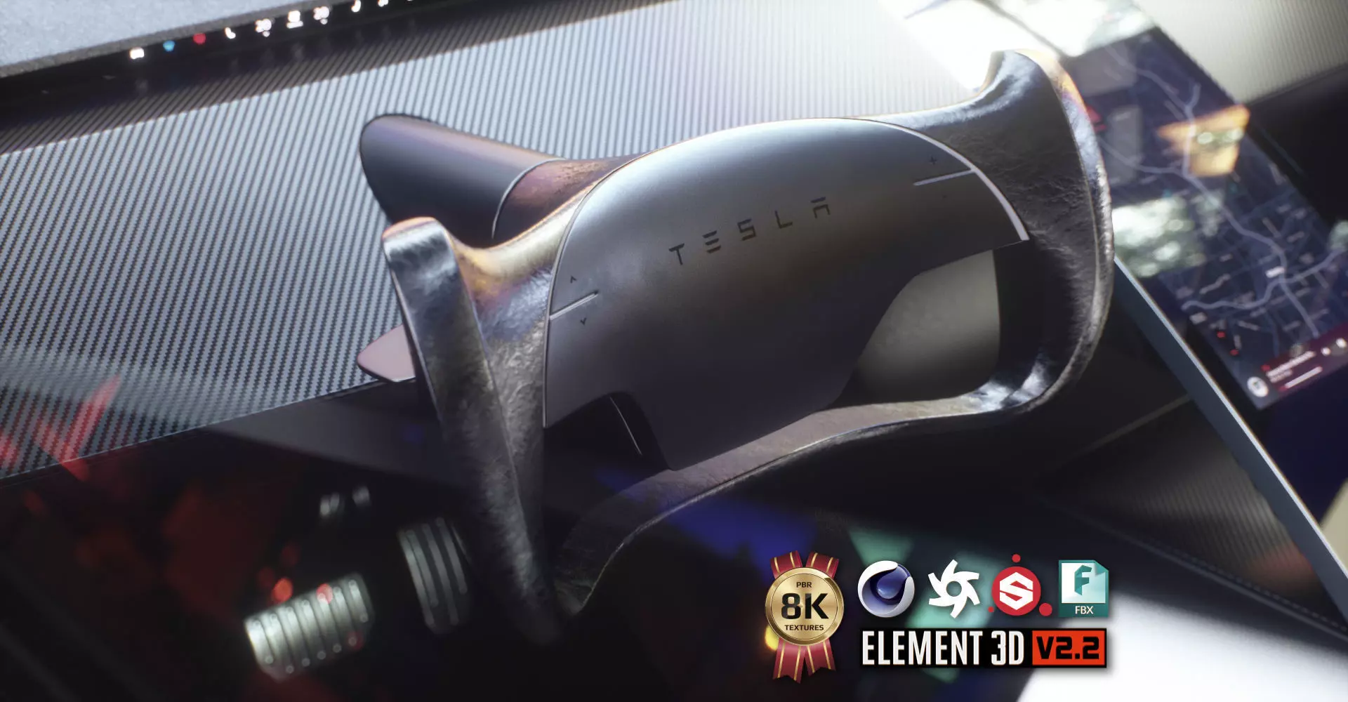 Tesla Roadster Steering Wheel Low-poly 3D model_0