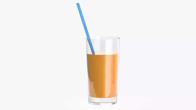 Orange juice glass with straw 01