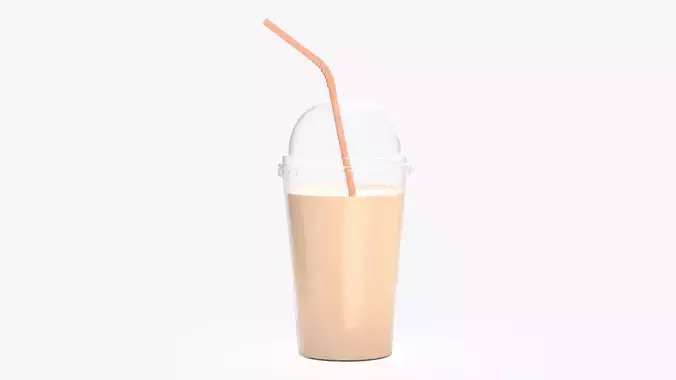 Plastic cup cold coffee milkshake and straw