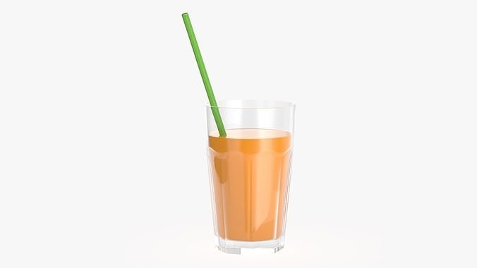 Tall rocks glass with straw and orange juice 3D model