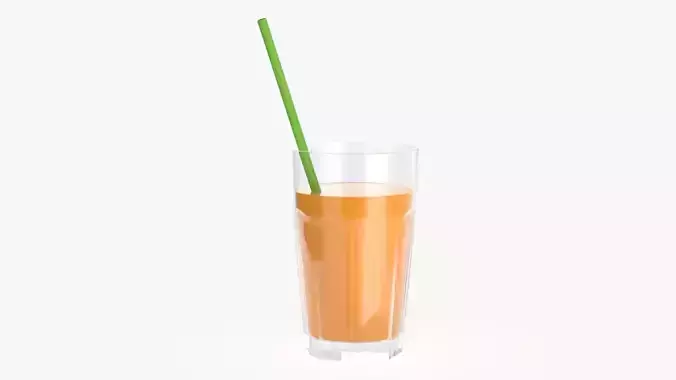 Tall rocks glass with straw and orange juice 3D model