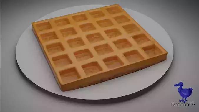 Waffle on Plate - Breakfast Food 3D Model