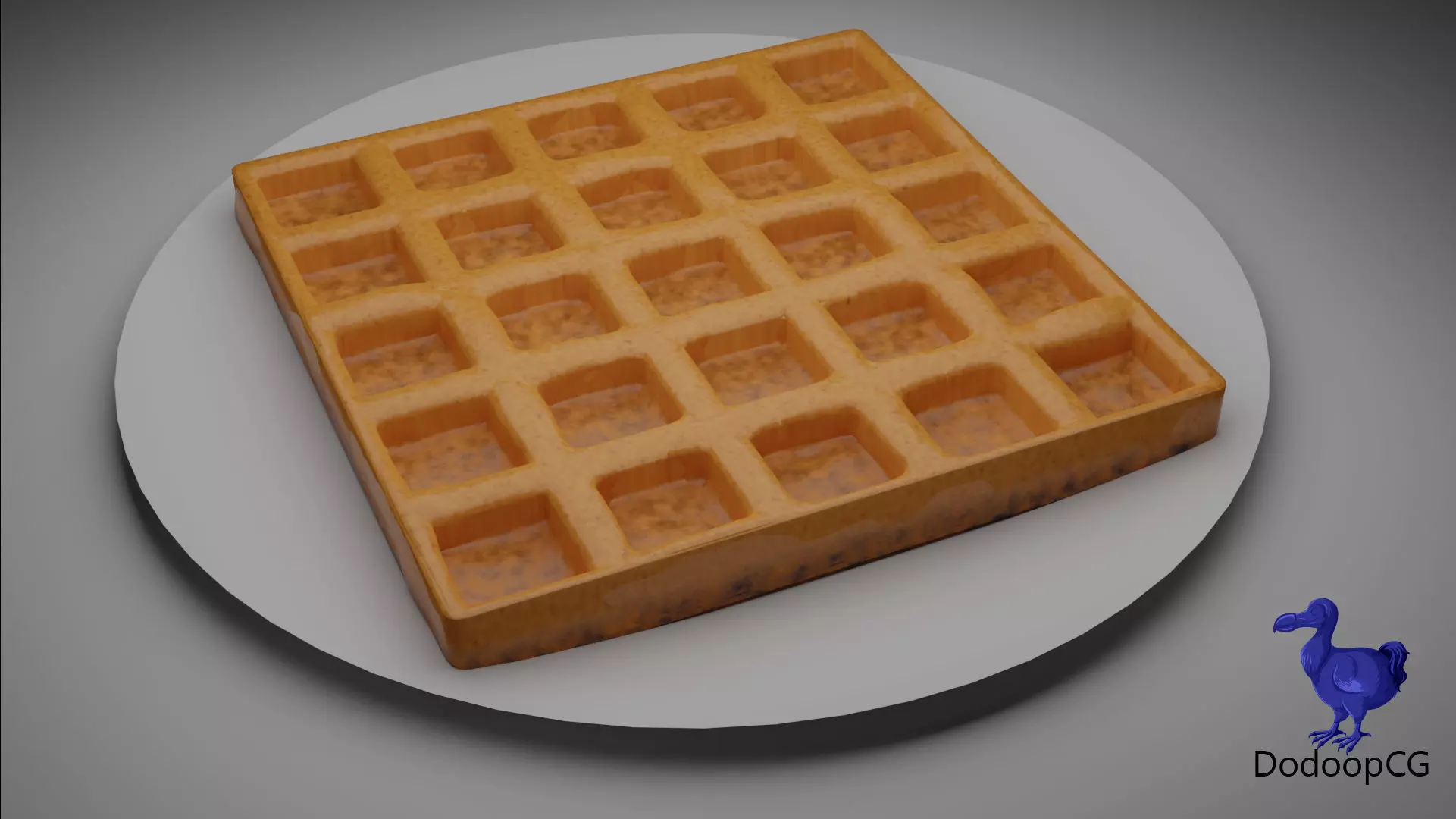 Waffle on Plate - Breakfast Food 3D Model Low-poly 3D model_0