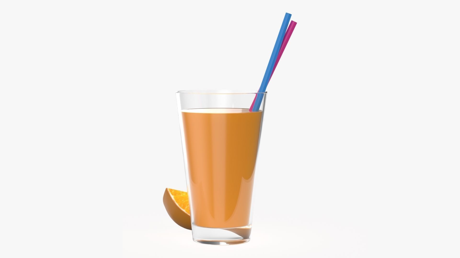 Orange juice in a glass with straws and orange slice 3D model_2