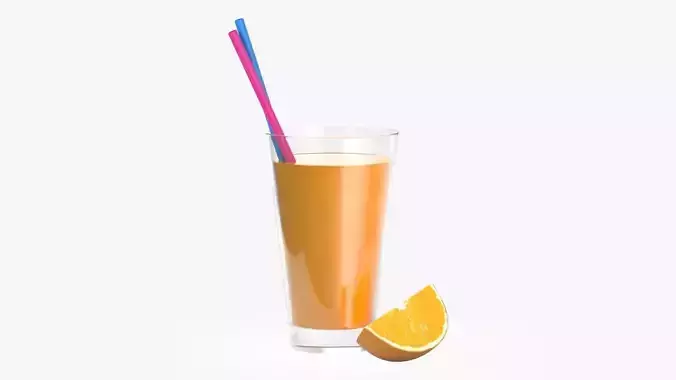 Orange juice in a glass with straws and orange slice