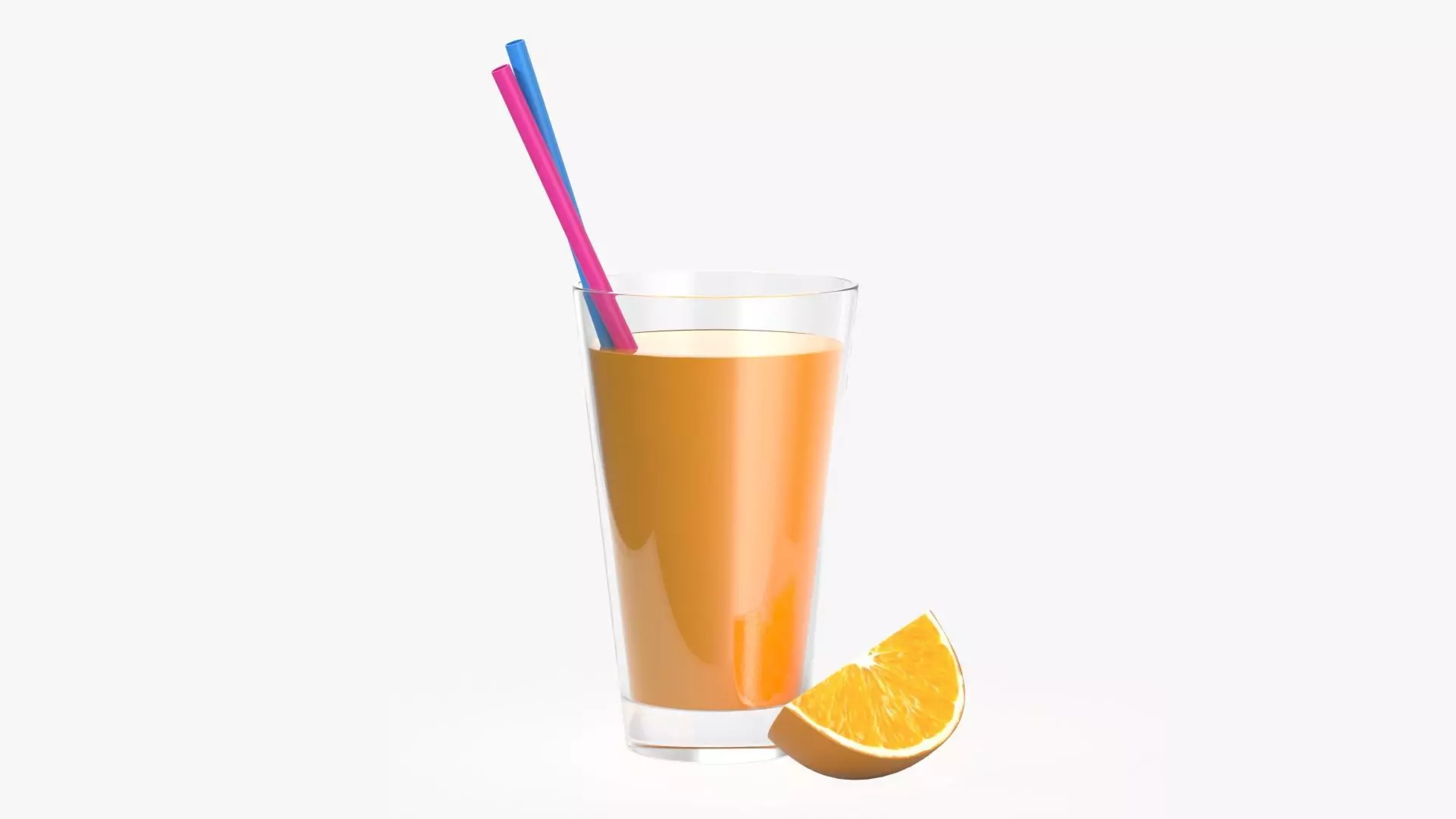 Orange juice in a glass with straws and orange slice 3D model_0