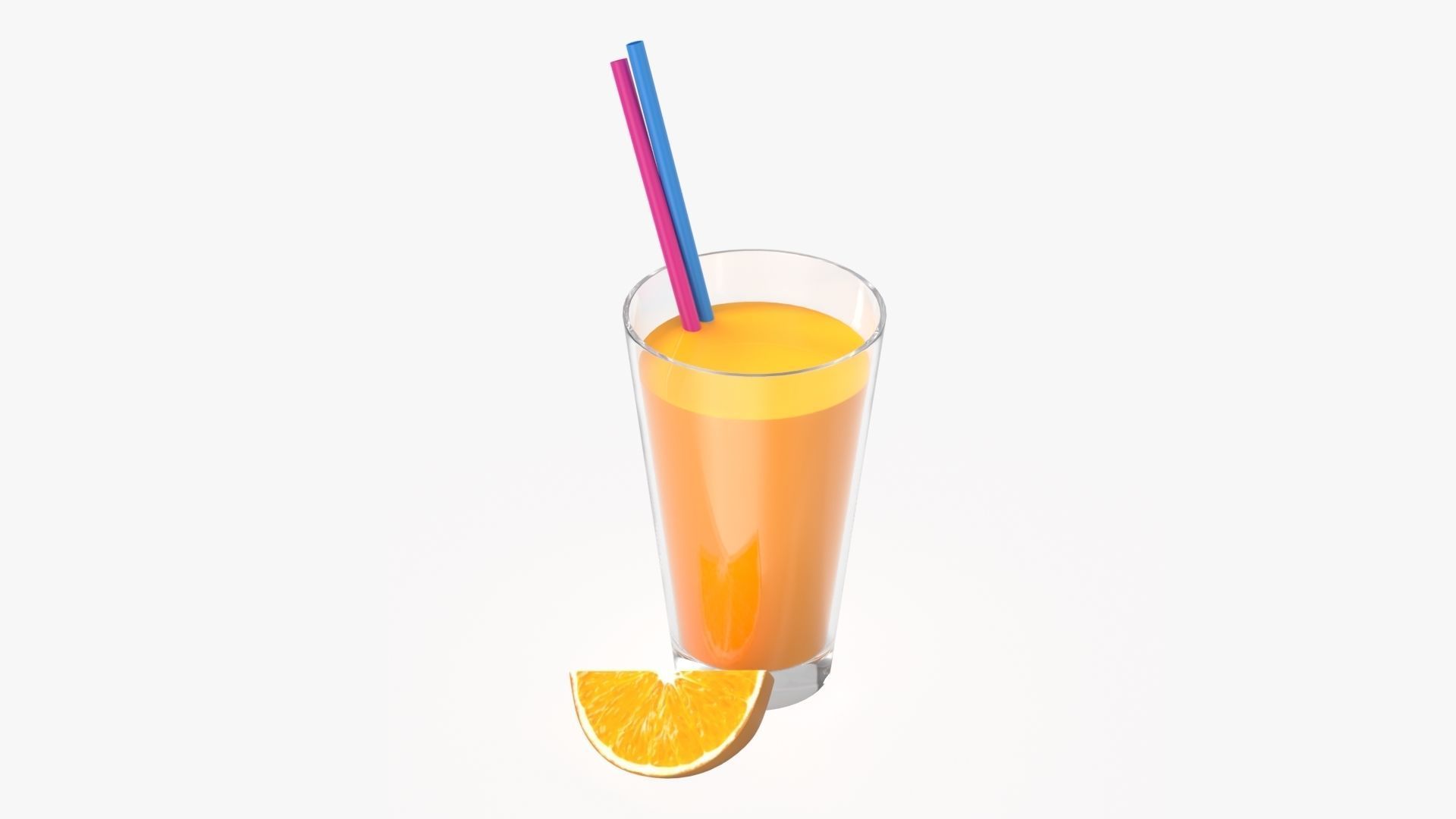 Orange juice in a glass with straws and orange slice 3D model_1