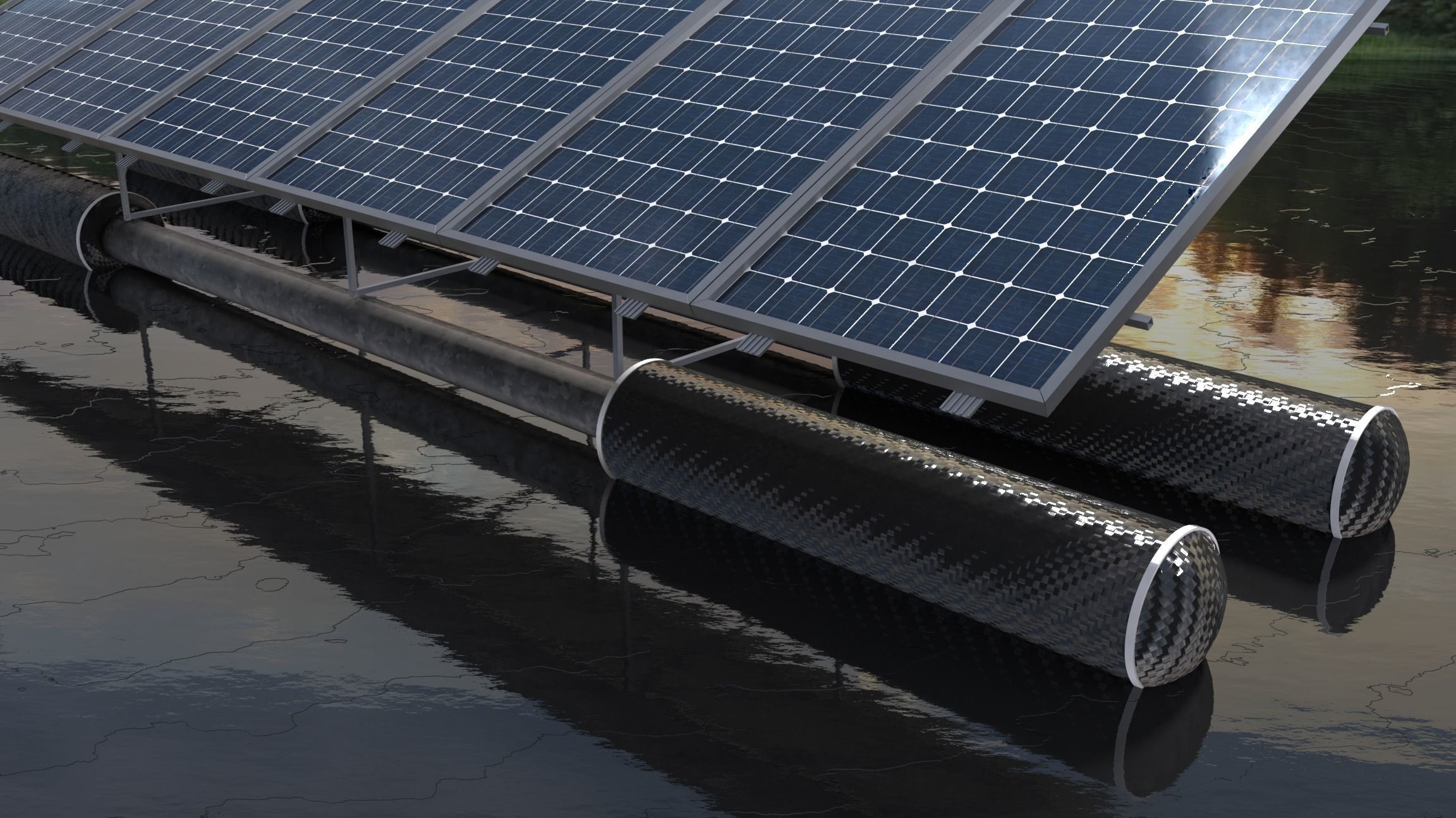 floating pv solar panel array Low-poly 3D model_1