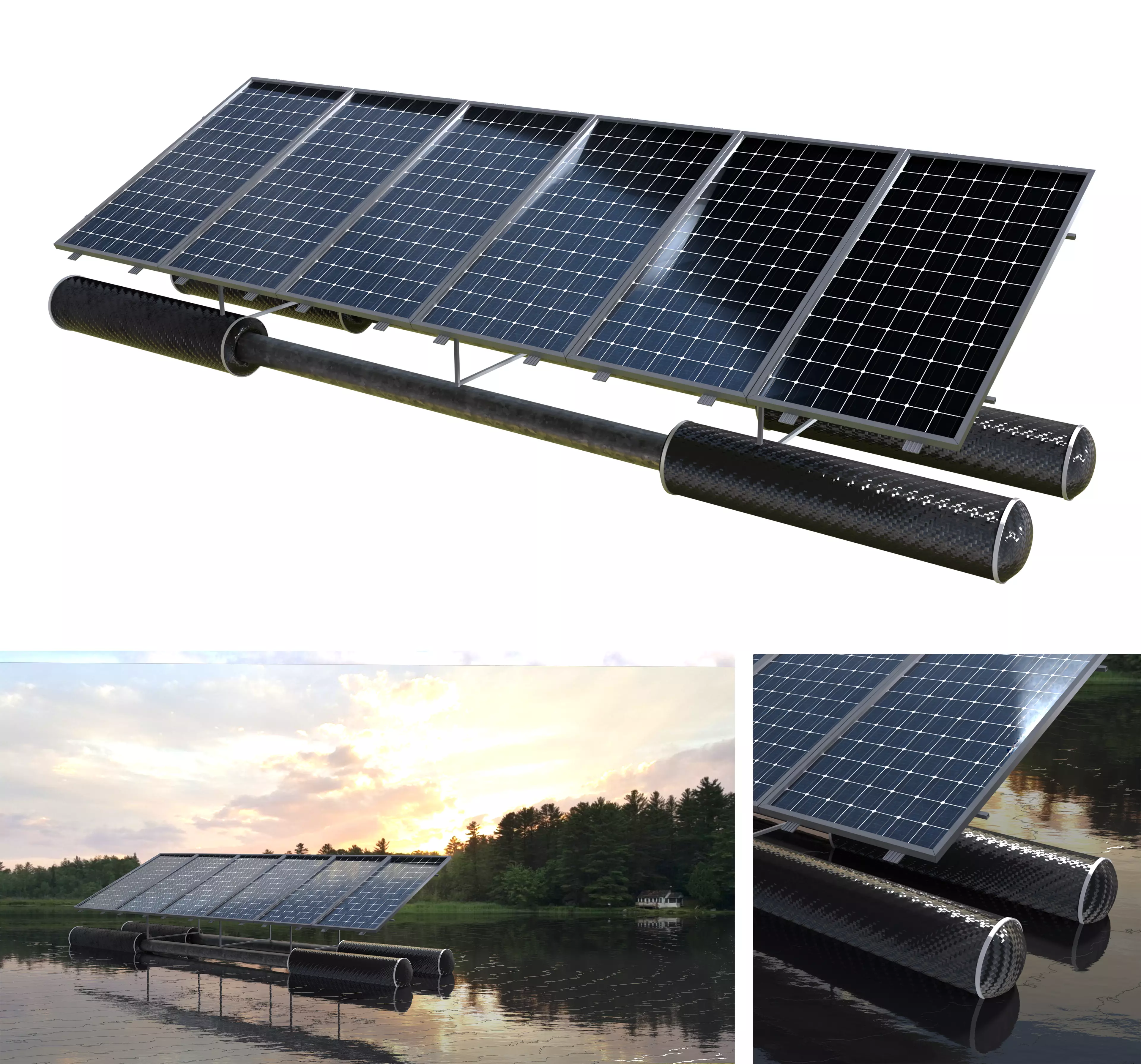 floating pv solar panel array Low-poly 3D model_0