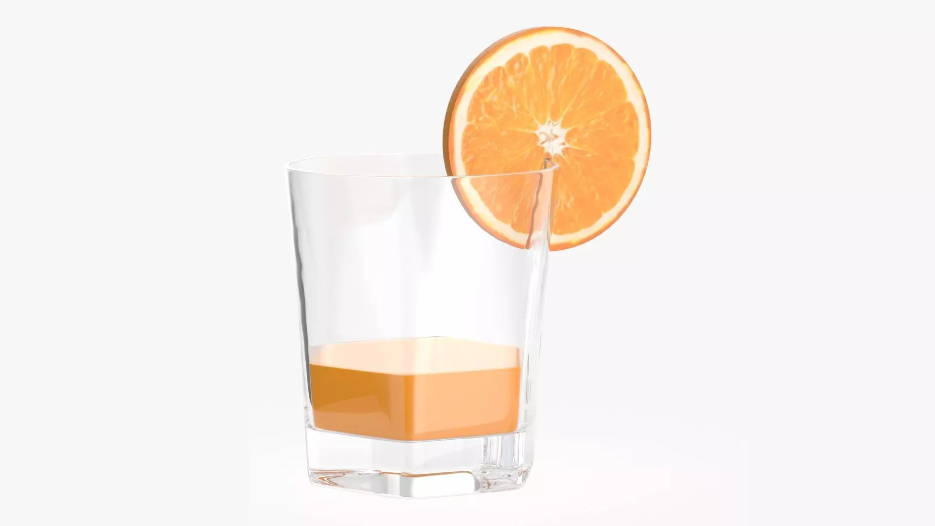 Orange juice and straw in a rocks glass 3D model_0