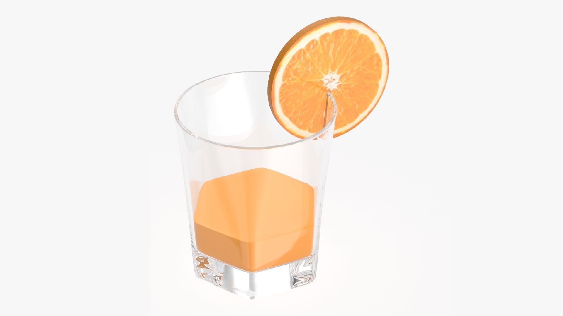 Orange juice and straw in a rocks glass 3D model_1