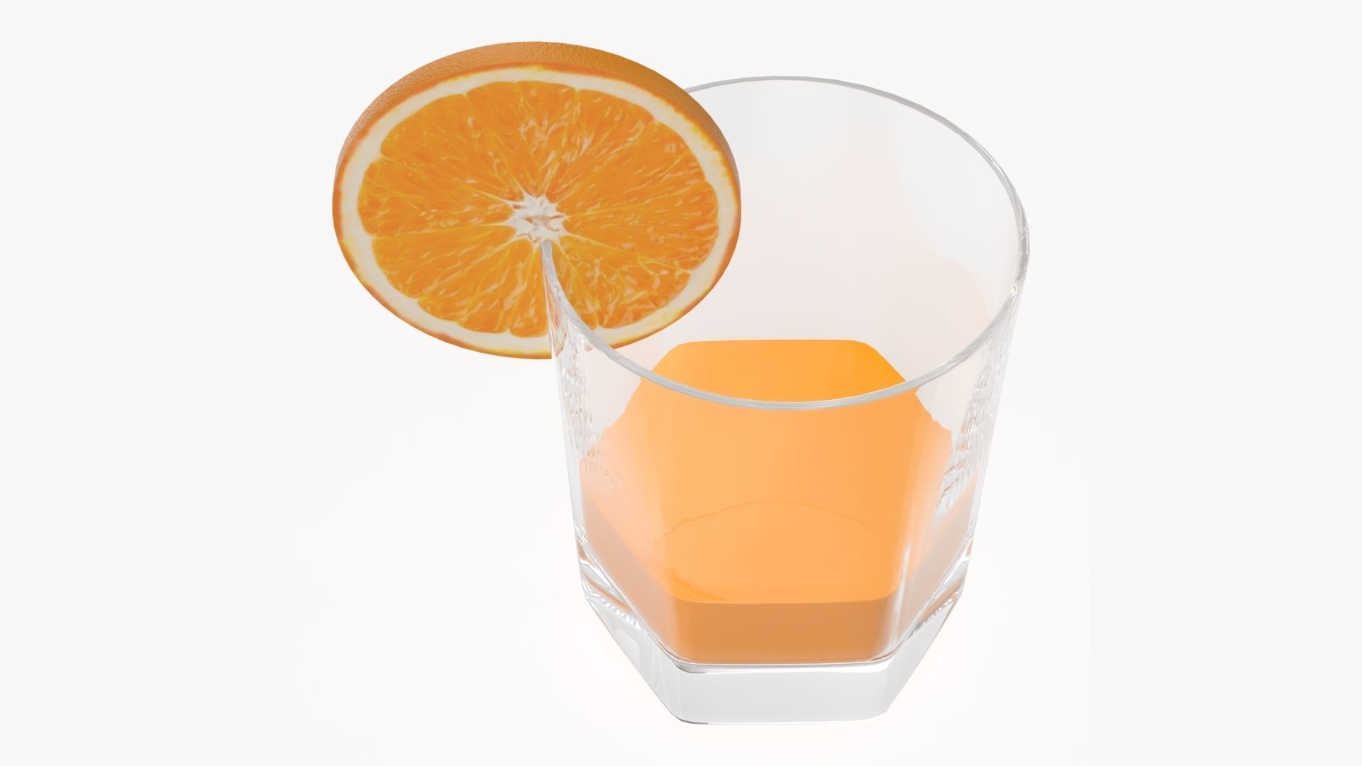 Orange juice and straw in a rocks glass 3D model_2