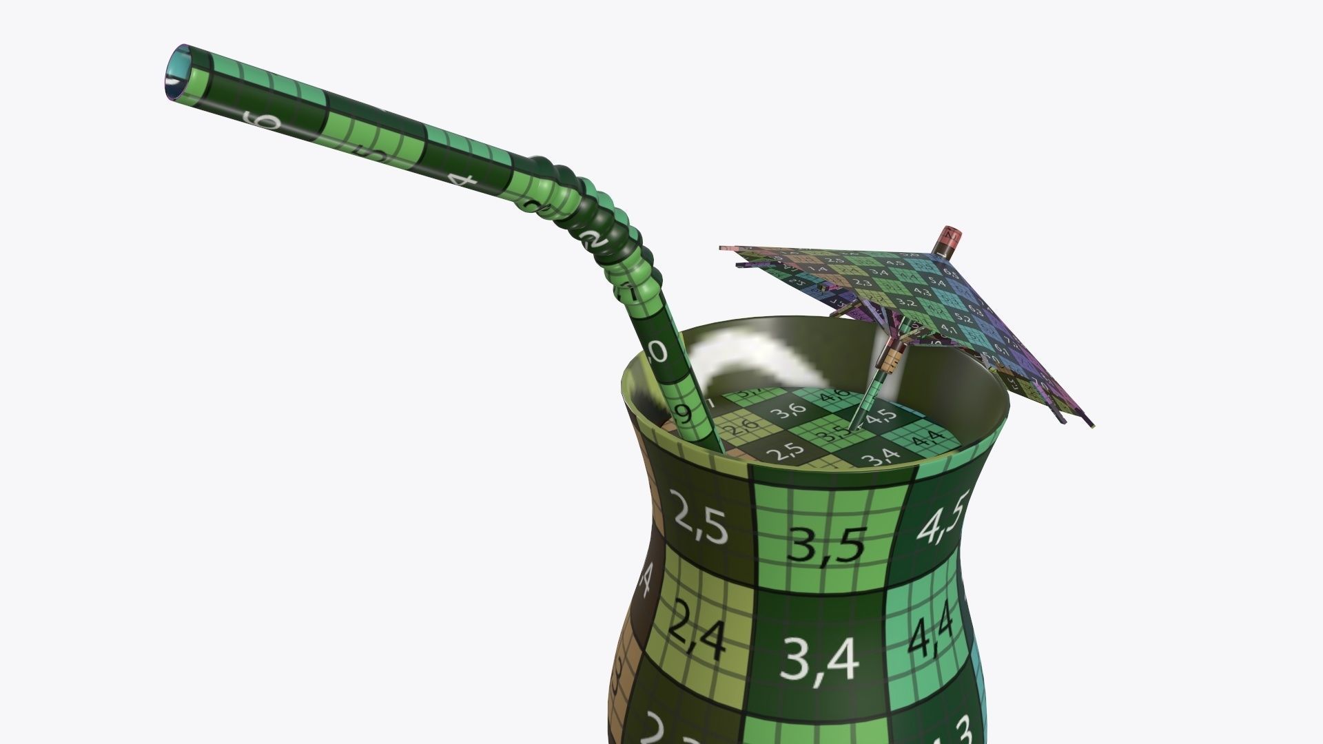 Orange juice with straw and umbrella in a tulip glass  3D model_7