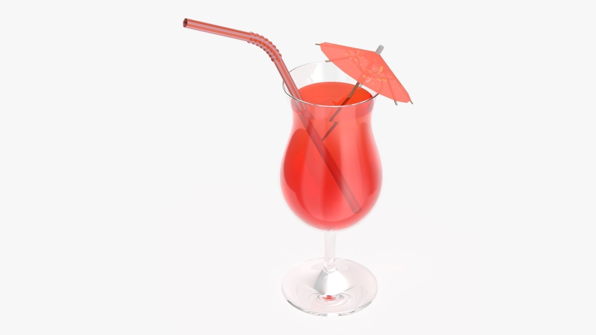 Orange juice with straw and umbrella in a tulip glass  3D model_1