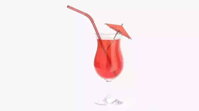 Orange juice with straw and umbrella in a tulip glass 