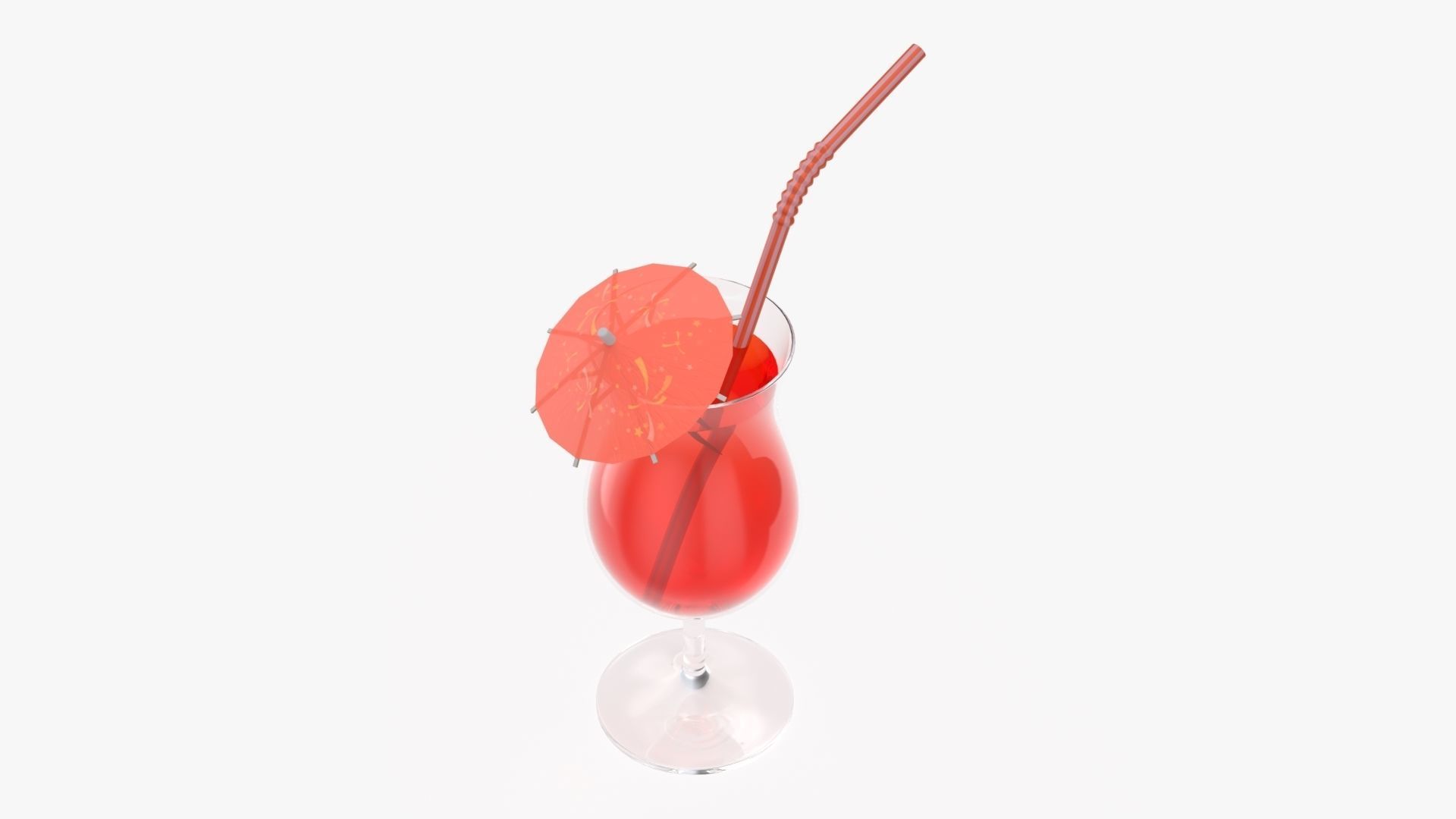 Orange juice with straw and umbrella in a tulip glass  3D model_2