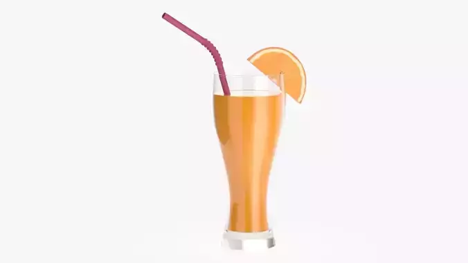 Orange juice with straw and orange slice in a weizen glass