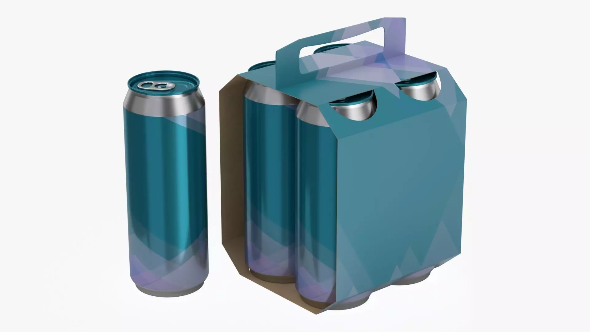 Cluster-pack carton packaging with handle for 4 beer cans 500 ml 3D model_0