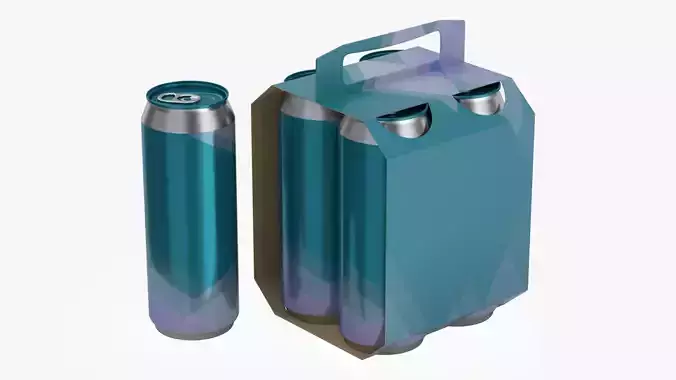 Cluster-pack carton packaging with handle for 4 beer cans 500 ml