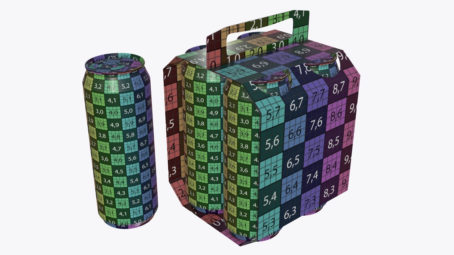 Cluster-pack carton packaging with handle for 4 beer cans 500 ml 3D model_8