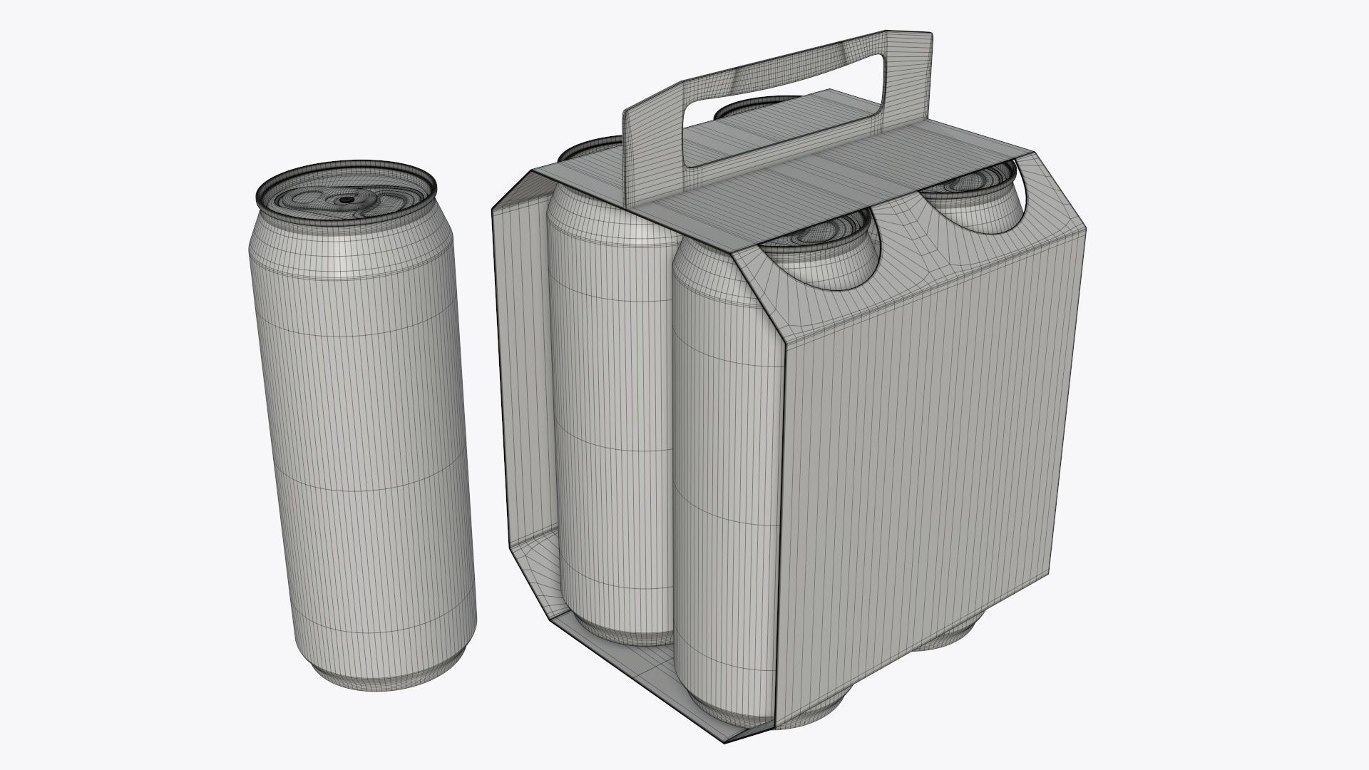 Cluster-pack carton packaging with handle for 4 beer cans 500 ml 3D model_4