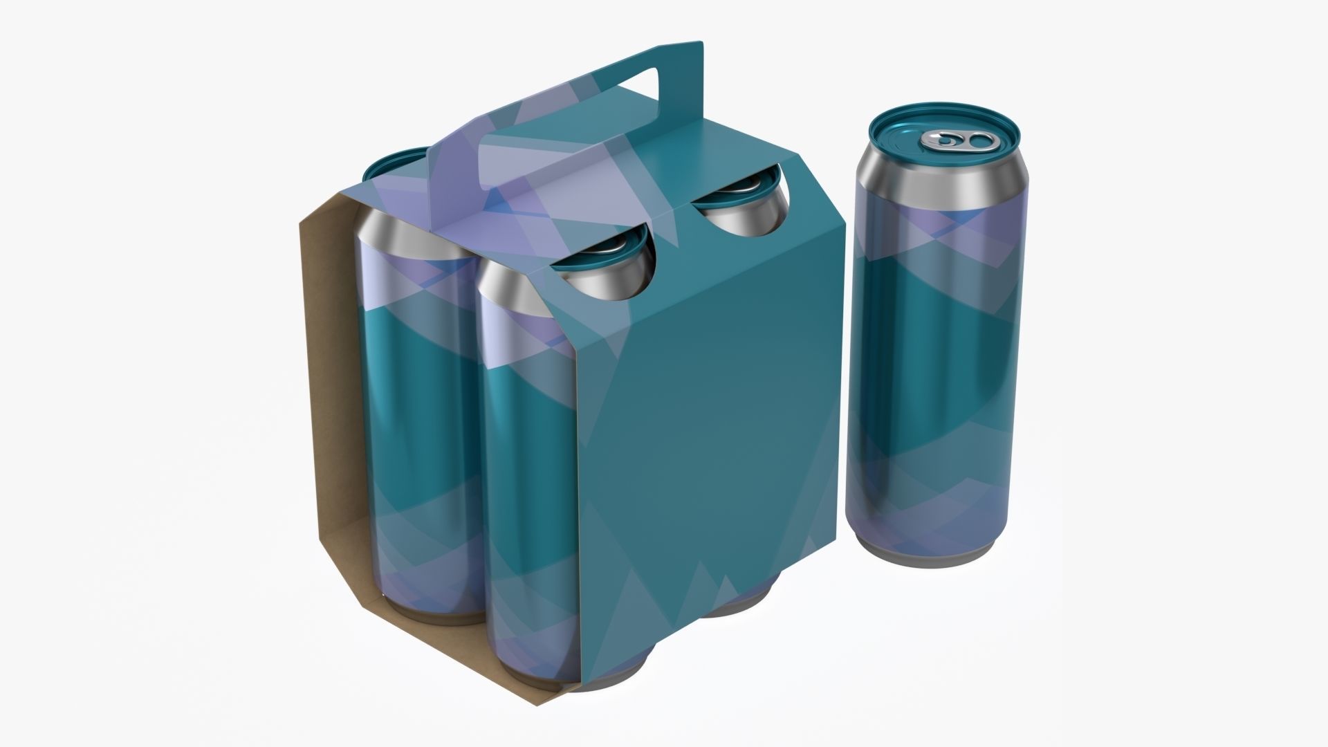 Cluster-pack carton packaging with handle for 4 beer cans 500 ml 3D model_2