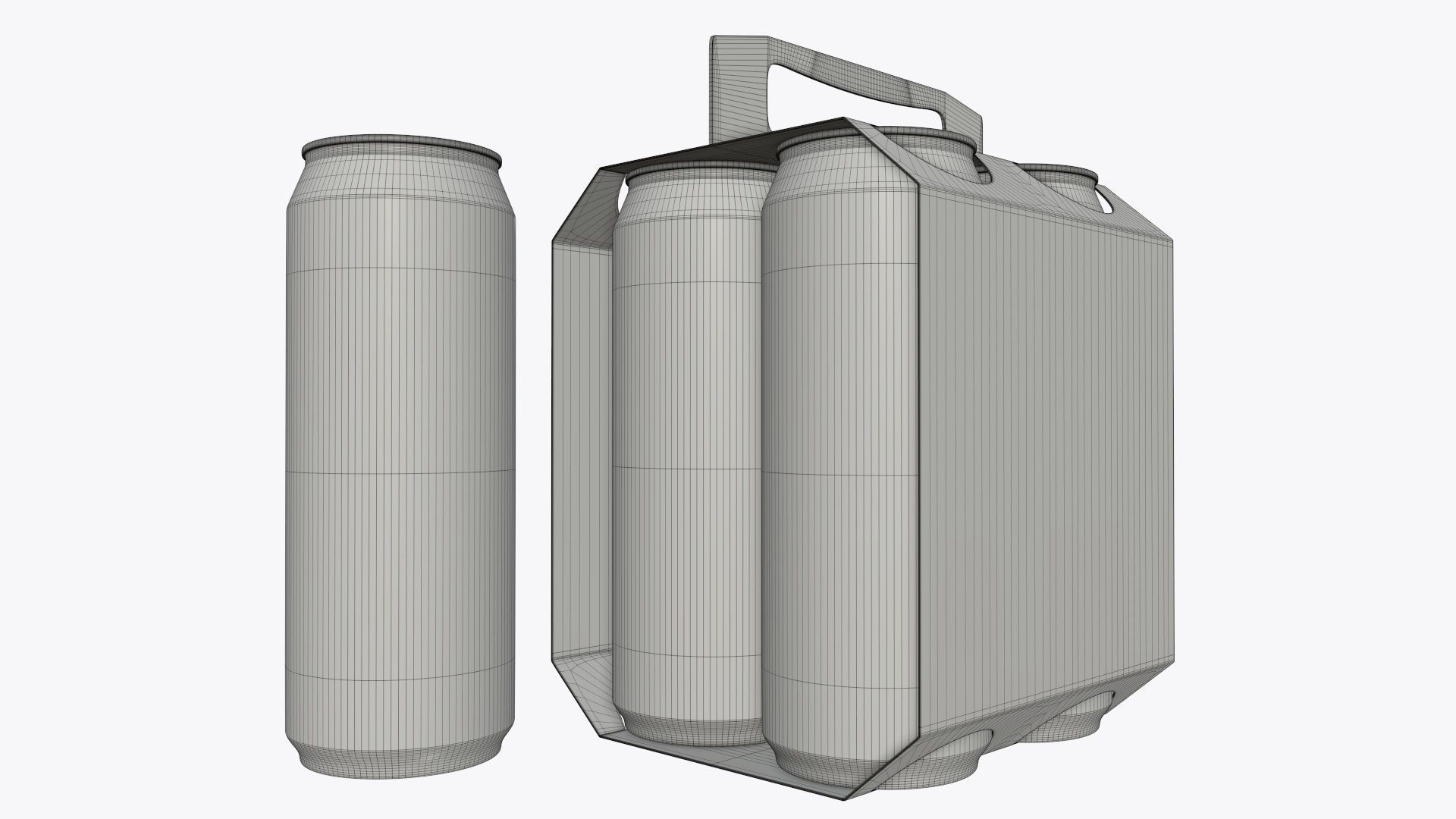 Cluster-pack carton packaging with handle for 4 beer cans 500 ml 3D model_5