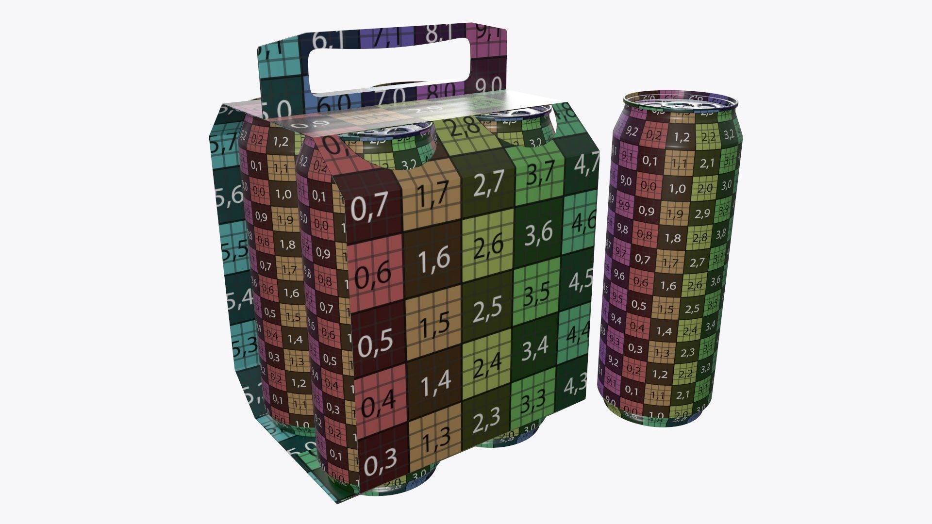 Cluster-pack carton packaging with handle for 4 beer cans 500 ml 3D model_10