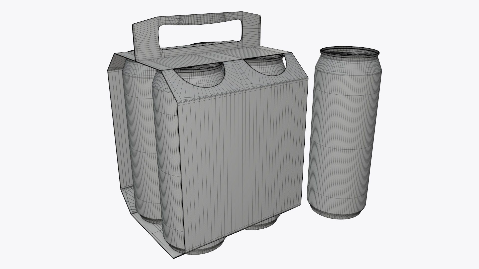 Cluster-pack carton packaging with handle for 4 beer cans 500 ml 3D model_6