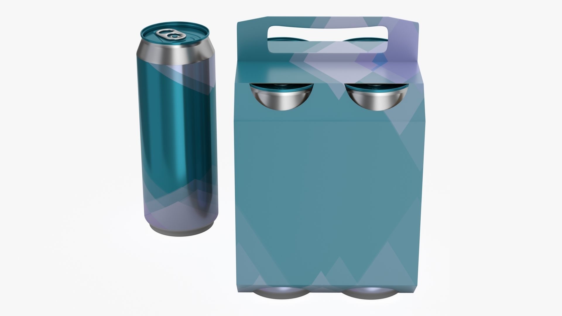 Cluster-pack carton packaging with handle for 4 beer cans 500 ml 3D model_1