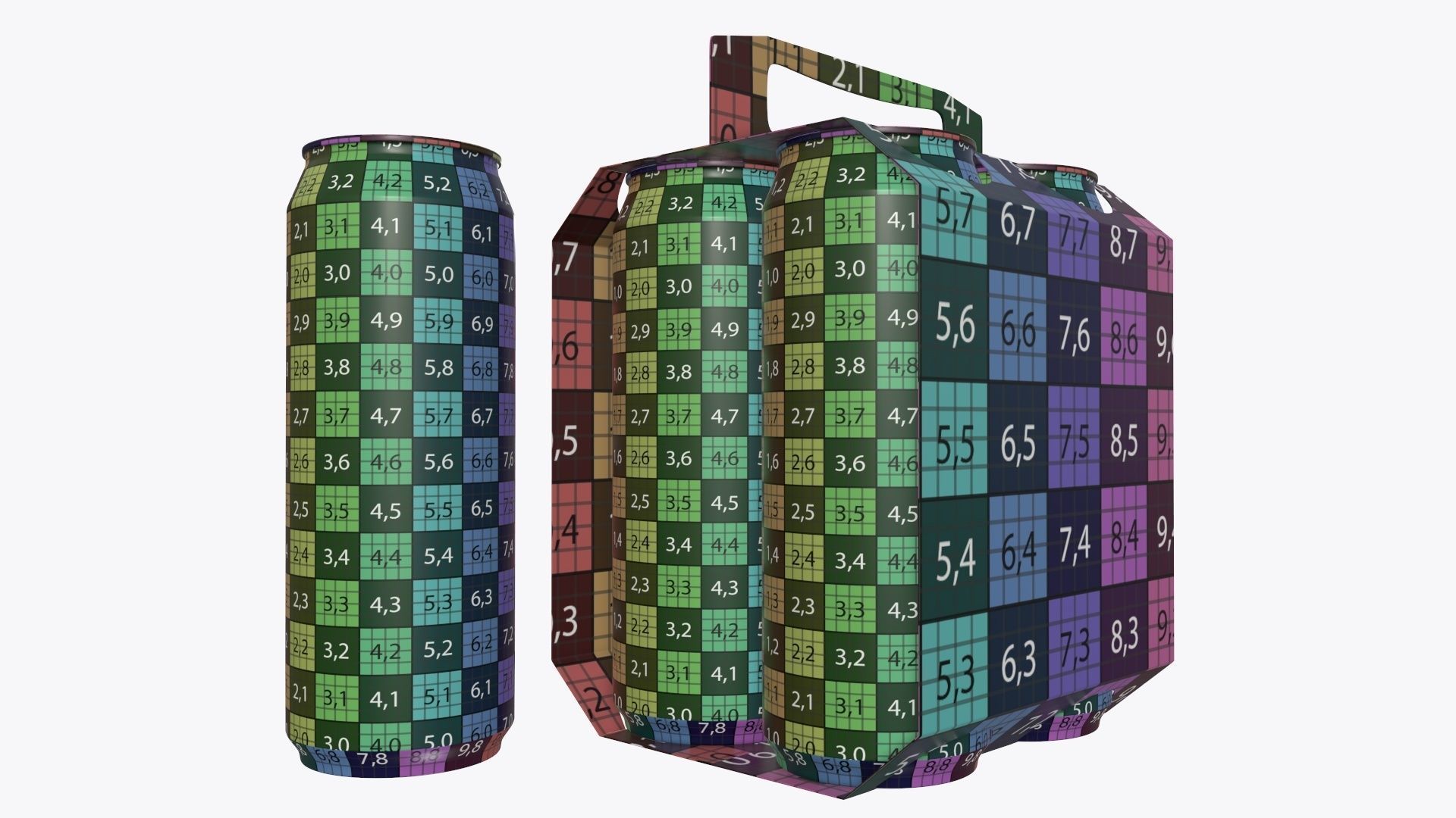 Cluster-pack carton packaging with handle for 4 beer cans 500 ml 3D model_9