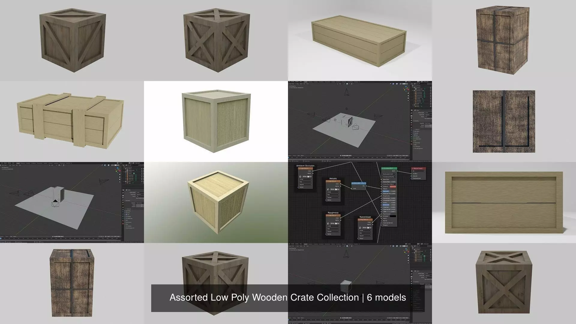 Assorted Low Poly Wooden Crate Collection _12
