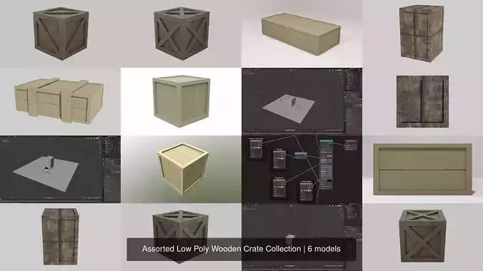 Assorted Low Poly Wooden Crate Collection