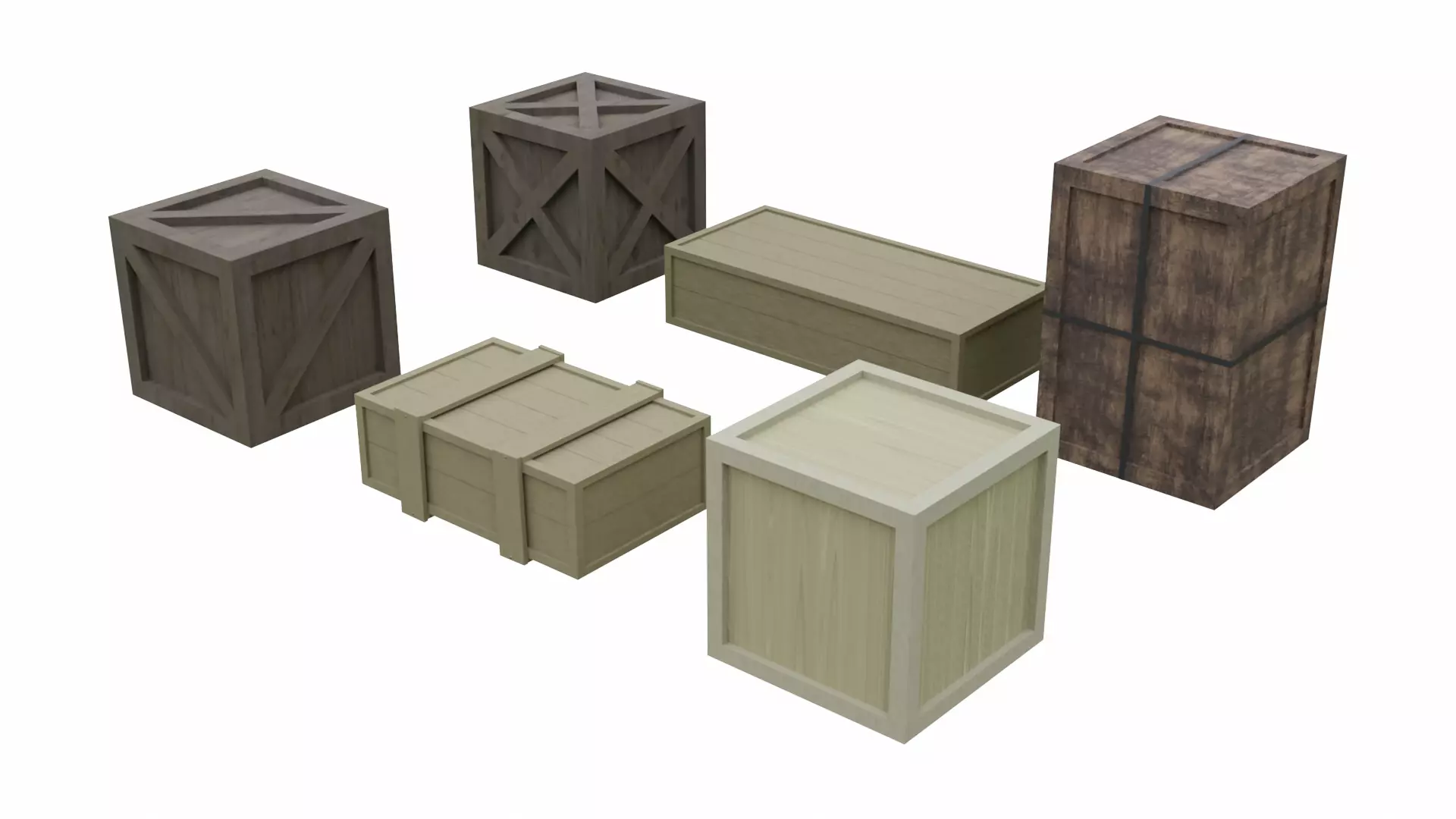 Assorted Low Poly Wooden Crate Collection _0