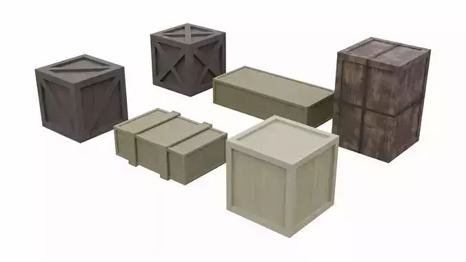 Assorted Low Poly Wooden Crate Collection 
