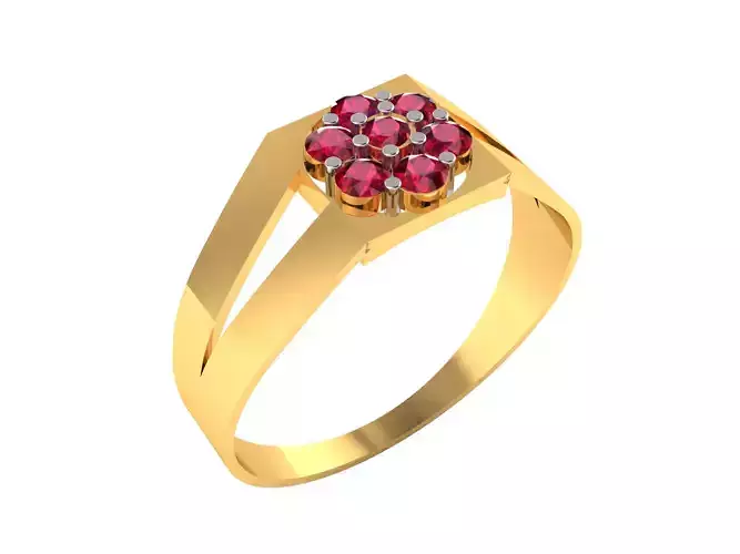 Women Flower Ruby Band Ring 3dm render detail