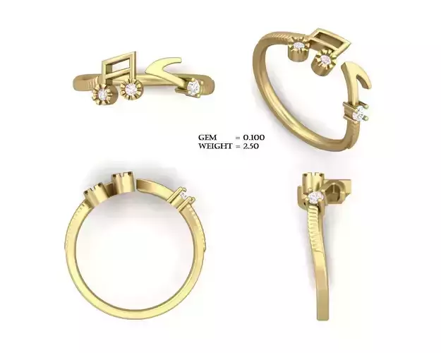 Women Music Diamond Band Ring 3dm render detail 3D print model