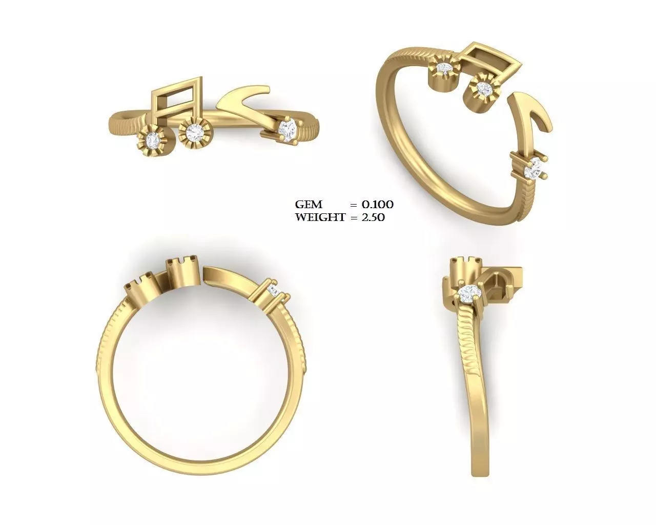 Women Music Diamond Band Ring 3dm render detail 3D print model